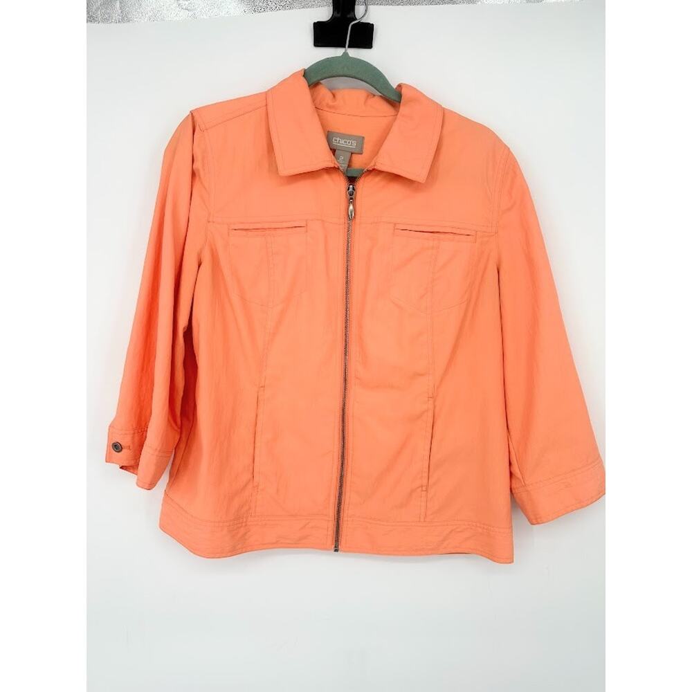 Chico's Peach Zip Jacket Womens Size 2 Medium Classic Career Casual Travel Beach